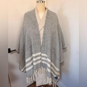 Faribault Mill Gray and White Striped Wool Shawl New Without Tags